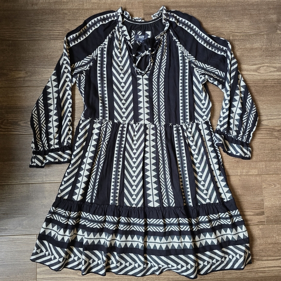 Anthropologie Maeve Womens Dress S Black White Geometric Dominique Tassel Boho - Picture 2 of 8